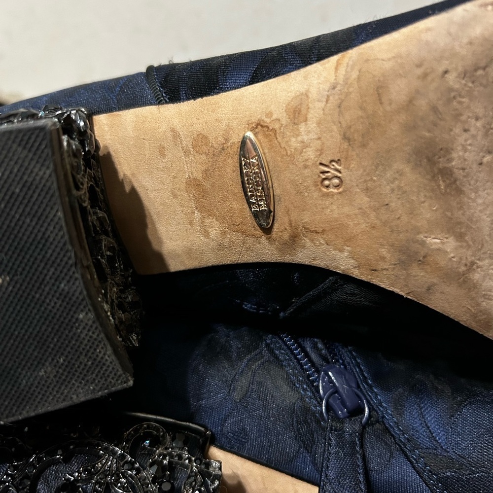 Badgley Mischka Martha Brocade jeweled block heel Blue & black floral bootie - Picture 10 of 11